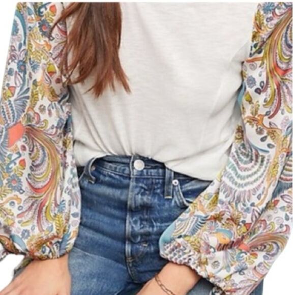 ANTHROPOLOGY PEACOCK TIED SLEEVES PULLOVER TOP M - Picture 3 of 13